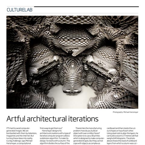 New Scientist - Subdivided Column - Artful Articulations, Michael Hansmeyer