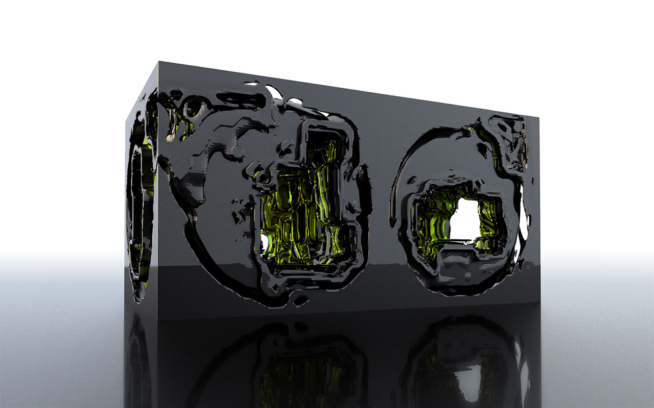 Voxel geometries: - Reaction-diffusion form (Gierer-Meinhardt process)